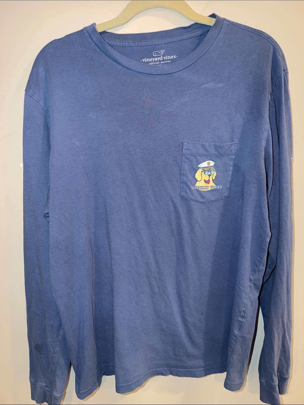 Vineyard Vines Navy Long-Sleeve Pocket Tee with Sailor Dog